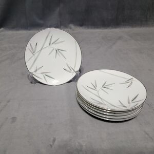 Set Of 6 Noritake China 6 3/8" Dessert Plates Bambina 5791 Silver Trim Japan